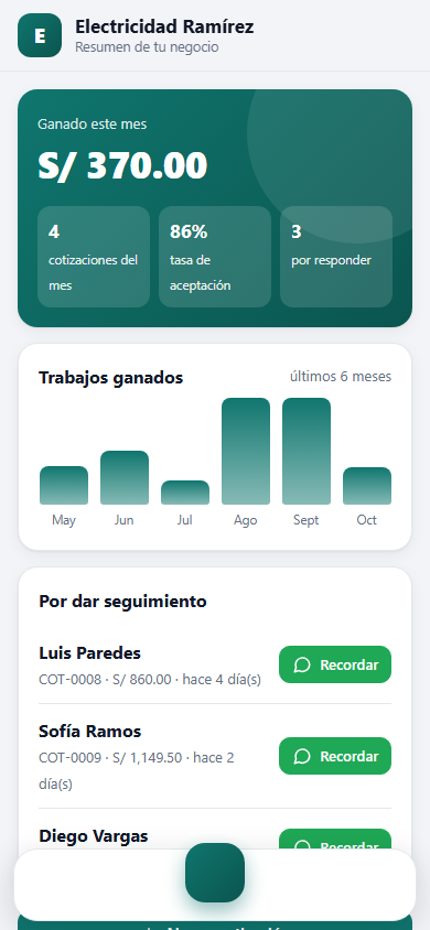 Pantalla principal de Cotizador Pro